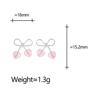 Detail view of cherry-shaped stud earrings showing 16mm width and 15.2mm height specs