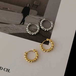 Twisted Rope Hoop Earrings With 925 Sterling Silver Earring Post Brass Geometric Minimalist Design Fashion Jewelry For Women