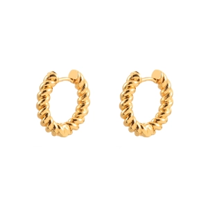 Elegant gold twisted rope hoop earrings with a minimalist textured woven design
