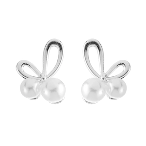 Elegant silver butterfly wing pearl stud earrings with polished finish on white background
