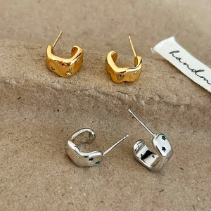 Boucles Oreilles Créoles Étoiles Zircon Colorées Forme C Irrégulière Cuivre Plaqué Or Bijoux Mode Pour Femmes Usage Quotidien