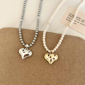 Collier À Pendentif Coeur Künstliche Perles D'Imitation Cuivre Plaqué Or 14K Élégant Bijoux Vintage Femme Cadeau
