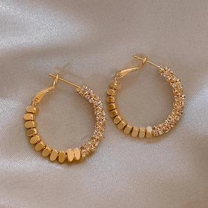 Copper Hoop Earrings For Women Rhinestone Artificial Pearl Broken Silver Texture Fashion Geometric Light Luxury Trendy Jewelry