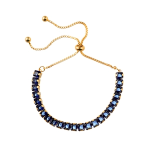 Adjustable gold chain bracelet with deep blue rectangular cubic zirconia stones