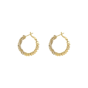 Chic gold hoop earrings featuring sparkling rhinestones and a polished beaded metal design