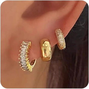 Boucles D'oreilles Créoles Géométriques En Zircone Cuivre Poli Brillant Petits Bijoux Huggie Pour Femmes Accessoires Versatiles