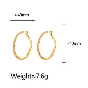 Detailed view of 40mm gold hoop earrings with pave cubic zirconia and size specs