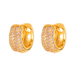 Elegant gold-plated hoop earrings featuring multi-row pave-set clear zircon stones