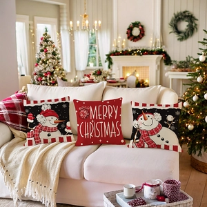 Three-piece Christmas throw pillow covers with snowman print and Merry Christmas text