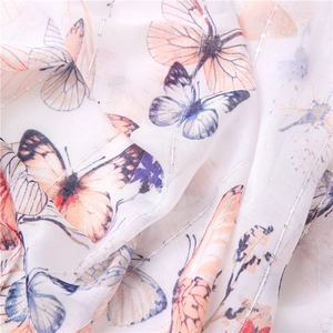 White butterfly print scarf with silver glitter stripes for summer beach vacations