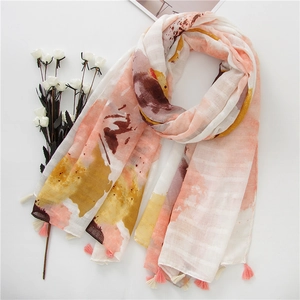 Écharpe Châle Pour Femmes Imprimé Aquarelle Abstrait Coton Lin Respirant Gland Artistique Léger Solaire Plage Voyage