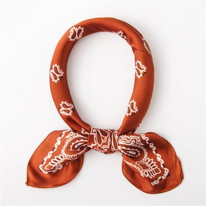 Retro caramel paisley silk scarf for neck or hair accessory with smooth satin finish