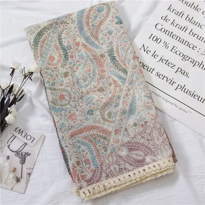 Damen Schal Stola Leicht Voile Paisley Druck Spitze Silberfolie Böhmisch Ethnisch Sonnenschutz Tücher