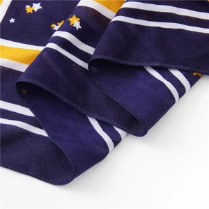Navy blue star and stripe pattern silk neck scarf with premium edge stitching details