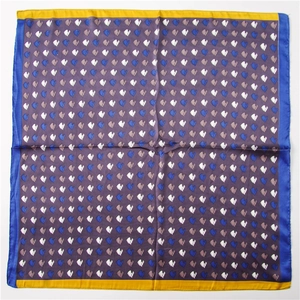 Elegant purple satin square scarf with chic sailboat print and yellow contrast borders