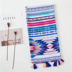 Bohemian Ethnic Print Scarf Shawl Women Lightweight Cotton Linen Tassel Fringe Geometric Beach Sun Protection Wrap