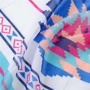 Ethnic style colorful linen scarf with bohemian geometric patterns and soft tassels