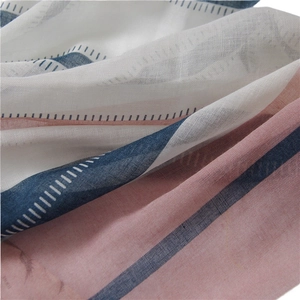 Breathable cotton linen scarf with blue and pink stripes for beach sun protection