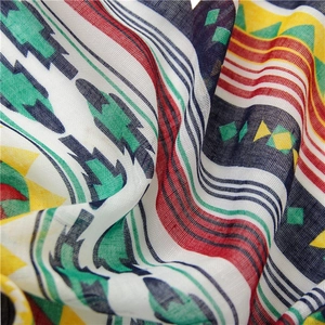 Lightweight cotton linen shawl with colorful geometric diamond print for summer beach vacation