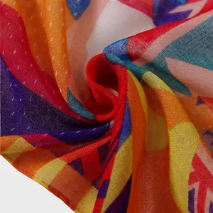Écharpe vintage en coton et lin avec motifs géométriques pour la plage et le voyage