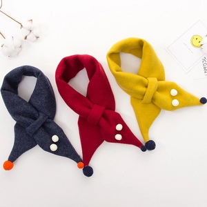 Winter cartoon bear knit scarves for kids in navy, red and yellow with pom-poms