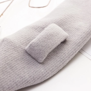 Winter light grey knit cartoon bear scarf for children with warm thick fleece texture