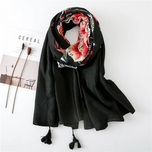 Sciarpa Scialle Grande Da Donna Stampa Floreale Misto Cotone Lino Protezione Solare Spiaggia Con Nappine Pashmina Vintage