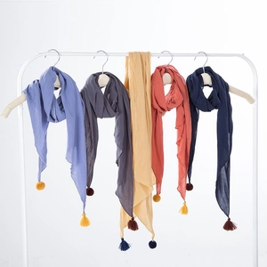 Écharpe En Coton Et Lin Pour Enfants Couleur Unie Avec Pompons Et Glands Cache-Cou Chaud Pour Garçons Filles