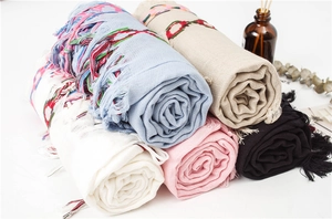 Women Cotton Linen Scarf Ethnic Embroidery Tassels Breathable Shawl Bohemian Sun Protection Style