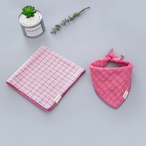 Pink checkered and polka dot cotton bandana bib for babies with breathable double layer gauze