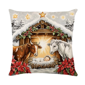 Weihnachtliche Kissenhülle mit Krippenmotiv und Jesuskind-Illustration für Sofas