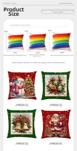 Detailed size guide for Christmas linen pillow covers with Santa and snowman patterns