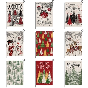 Christmas Garden Flag Double Sided Linen Fabric Outdoor Yard Decor Merry Christmas Snowman Reindeer Festive Banner