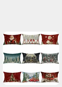 Detailed grid of nine Christmas lumbar pillow covers with Santa and gnome prints