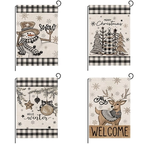 Christmas Garden Flag Double Sided Polyester Faux Linen Yard Sign Snowman Reindeer Tree Buffalo Plaid Holiday Decoration