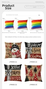 Size chart for Christmas pillow covers showing dimensions and insert weight recommendations
