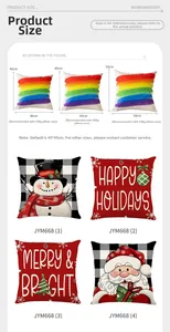 Guide des tailles pour housses de coussin de Noël montrant les dimensions et le rembourrage