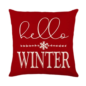 Rode kerstkussenhoes met witte hello WINTER tekst en decoratieve sneeuwvlokpatronen