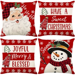 Weihnachten Dekokissenbezug Rot Weiß Weihnachtsmann Schneemann Druck Polyester Kissenbezug Für Zuhause Sofa Wohnzimmer