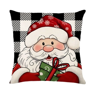 Housse de coussin de Noël Père Noël avec motif à carreaux noir et blanc pour canapé