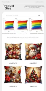 Size guide for Christmas pillow covers showing dimensions and insert weight requirements