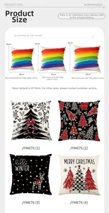 Size chart for Christmas pillow covers showing 40x40, 45x45, and 50x50 cm dimensions