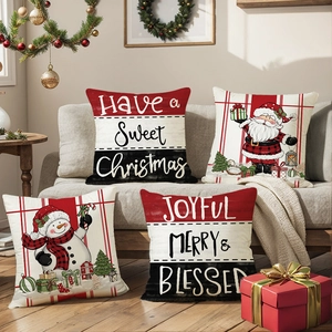 Housses de Coussin Décoratives de Noël en Poliester Carrées Père Noël Bonhomme de Neige Imprimé Lettres pour Canapé Maison