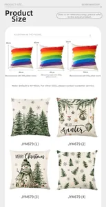 Size chart showing 40cm to 50cm Christmas pillow cover dimensions and filling guide