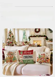 Detaillierte Weihnachtskissenbezüge Set mit Lebkuchenhaus und Schneemann für Sofas
