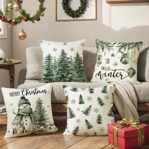 Nordic Christmas Decorative Pillow Covers For Sofa Polyester Linen Texture Winter Snowman Tree Cushion Case Holiday Decor