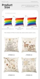 Size guide for Christmas pillow covers showing dimensions and recommended filling weights
