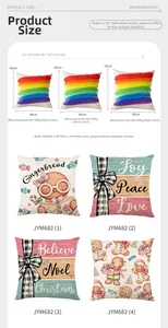 Size chart for Christmas pillow covers showing dimensions from 40x40cm to 50x50cm