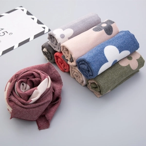 Kids Scarf Warm Thick Imitation Cashmere Soft Neck Warmer Flower Heart Print Toddler Autumn Winter Wrap