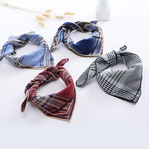 Set of four cotton linen checkered scarves for children in blue, red and black colors